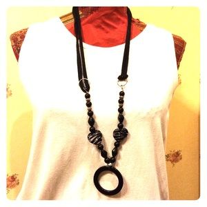 SOLD BOGO Black artsy statement necklace aka eye glasses holder!